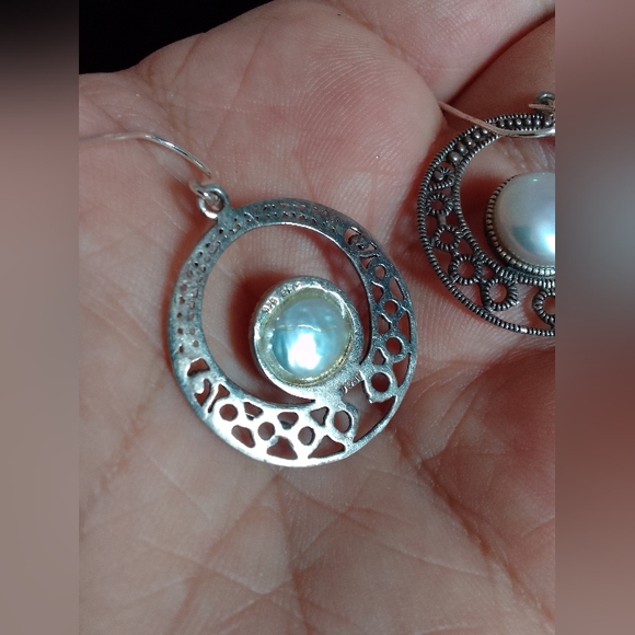 Vintage Sterling Silver Earrings With Real pearl - Picture 5 of 6